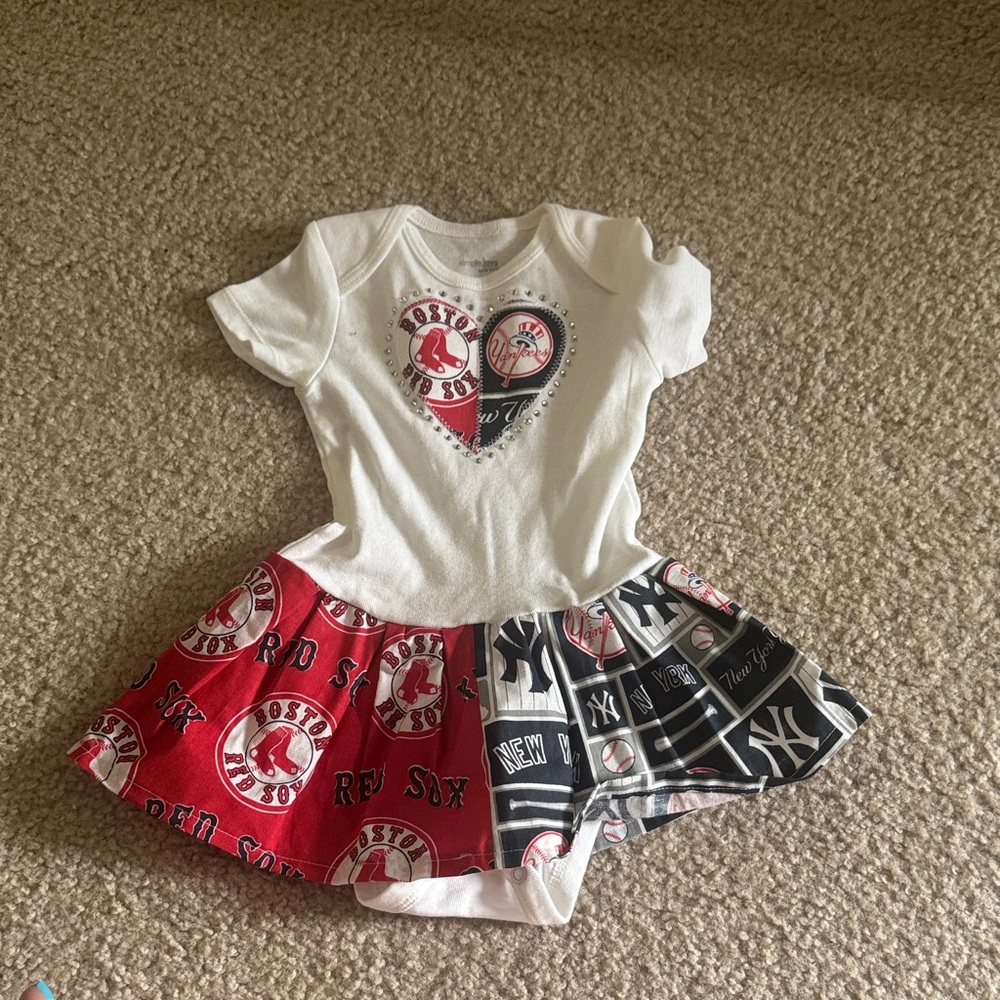 Baby Girl 6-9 months, Boston Red Sox and New York Yankees Patchwork Dress NEW